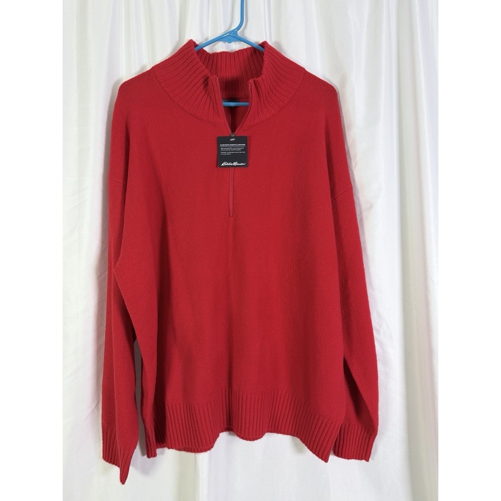 NWT Eddie Bauer Women's XL Alpine Route Essentials 1/4-Zip Sweater Red